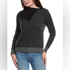 Kinross Cashmere Sweater Plaited Zip Collar Turtleneck Size XS Black Gray